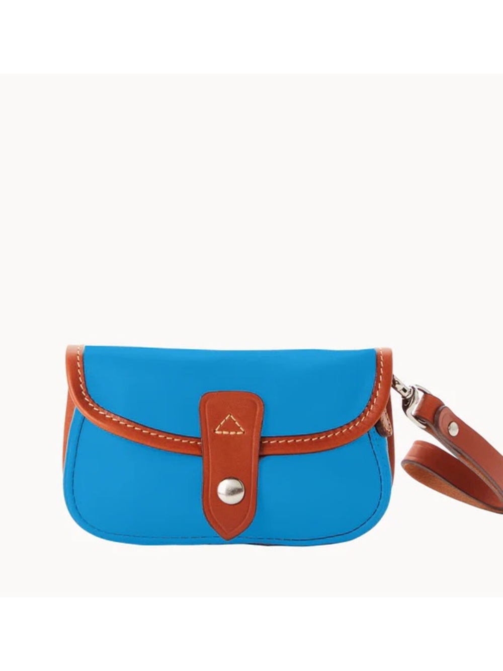 Dooney & Bourke Oncour Elba Flap Wristlet Blue Patent Leather  with Brown Trim